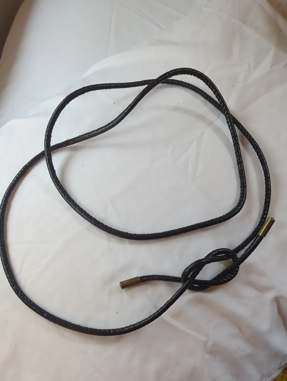 Black  Leather Tie Belt with Brass Tips